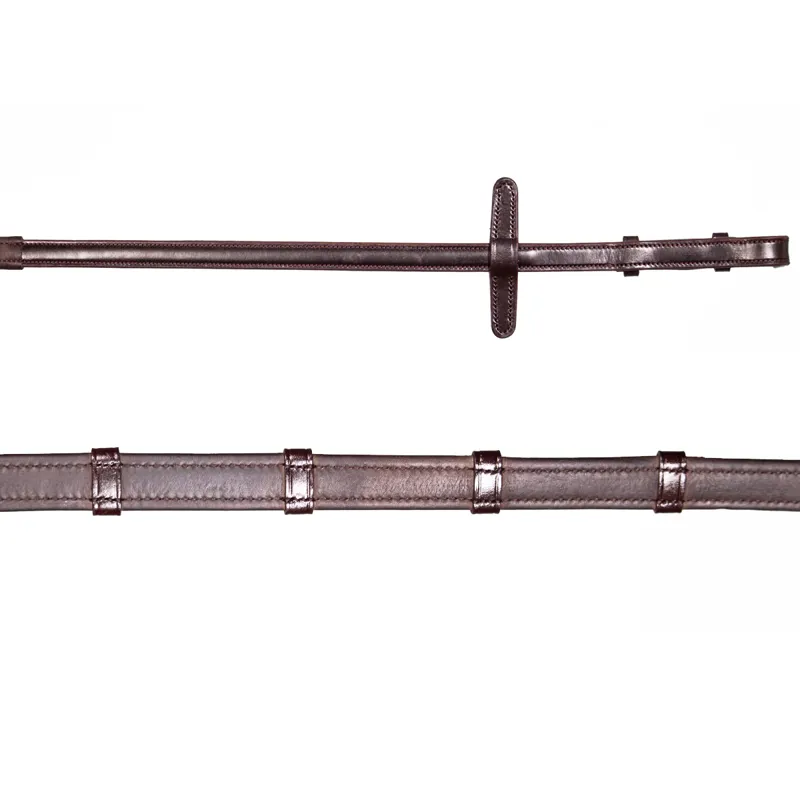 Henry James Calfskin Supergrip Reins with Stoppers - Havana Brown